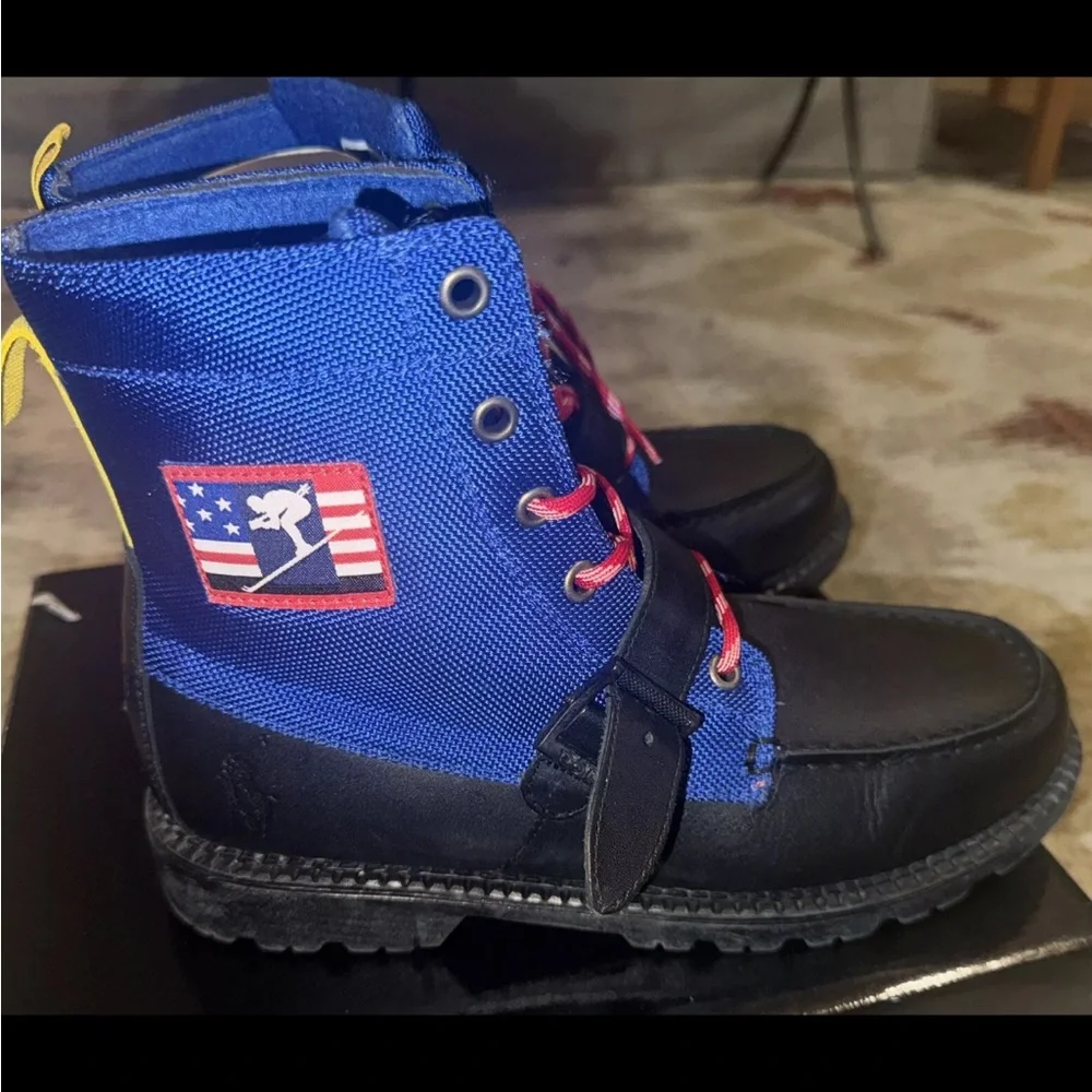 Polo Ralph Lauren RANGER HIGH II Black Leather Blue Upper Boys Size 5.5M